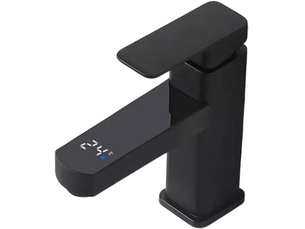 Robinet de lavabo à affichage numérique intelligent, robinet de lavabo de salle de bain (court noir)