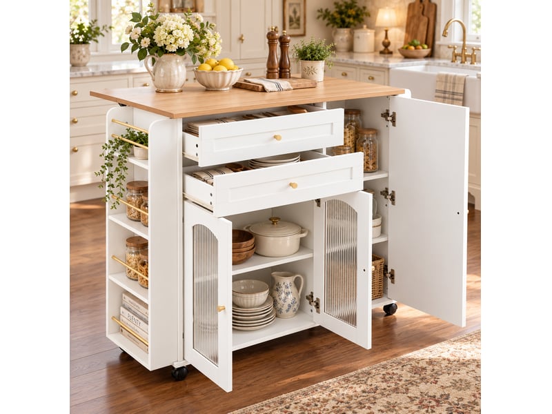  Îlot de cuisine mobile avec plateau rabattable 110 cm evryae  - Conforama D