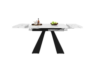 Table de cuisine 160x80, plateau laqué blanc élégant table à manger, système télescopique extensible, structure métal robuste