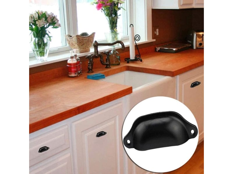  Lot 10 poignées vintage coquille noir 8.1x3.5cm, vis incluses pour armoires et tiroirs – rw  - Conforama D