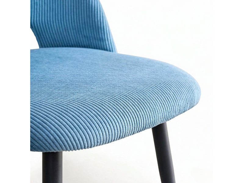  Lot de 4 chaises de salle à manger avec dossier ergonomique et pieds en métal, en velours côtelé bleu  - Conforama C