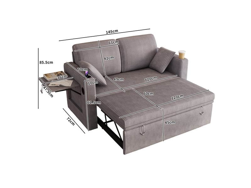 Canapé convertible, canapé-lit – porte-gobelets, pour appartement, dossier réglable, pour salon - Conforama B