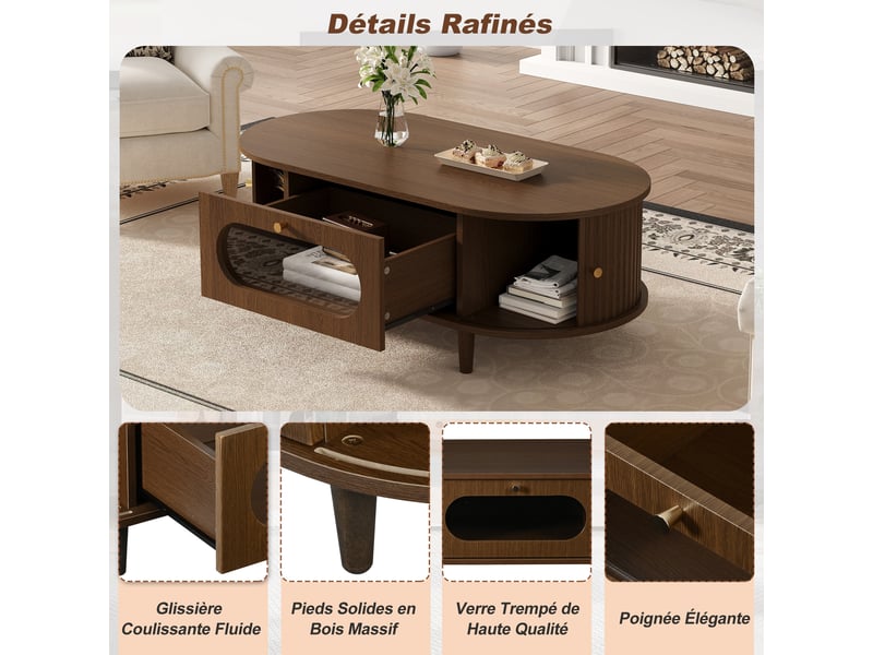 Table basse couleur noyer avec rangement, 1 tiroir, 100 x 50 x 36 cm - Conforama B