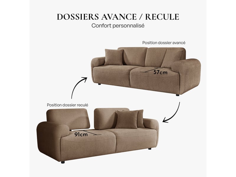 Canapé 3 places avec dossier amovible en tissu taupe - Conforama C