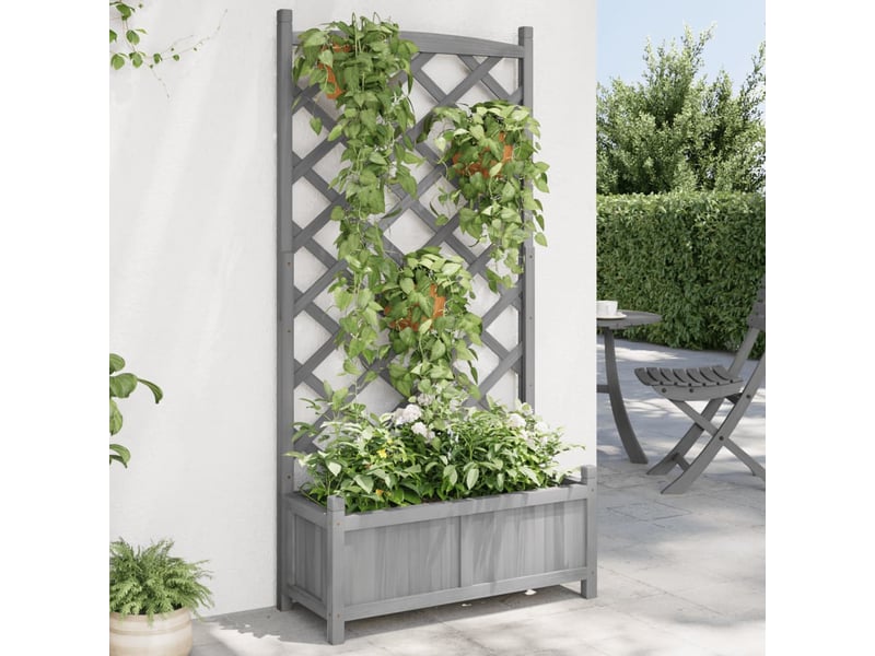  Jardinière - bac à fleurs avec treillis gris 75x35x150 cm bois massif de sapin  - Conforama B