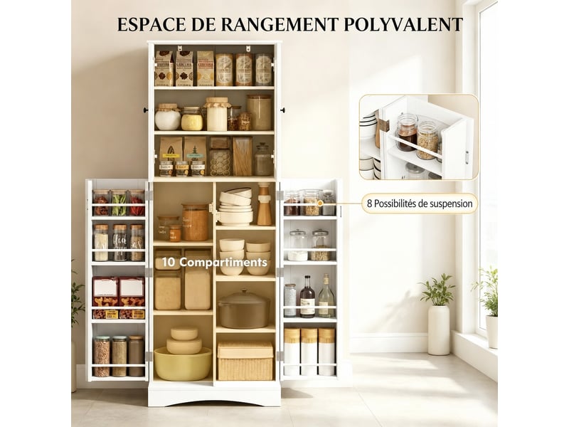  Meuble de cuisine muvano, buffet haut blanc avec vitrine en acrylique, 60 x 40 x 162 cm  - Conforama E
