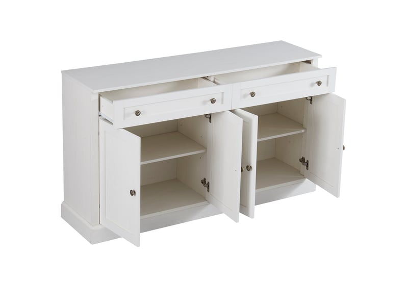 Grand buffet 4 portes et 2 tiroirs 150 x 40 x 86 cm, étagères réglables, blanc antique Jamama eleni - Conforama R