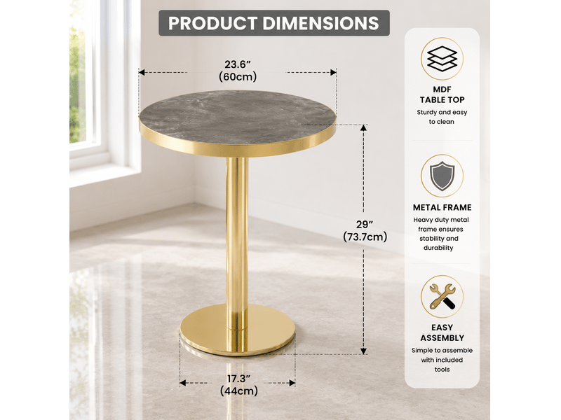Table d'appoint ronde 59.50×59.50×73.50 cm en mdf et acier inoxydable gris et doré chicfurn - Conforama B