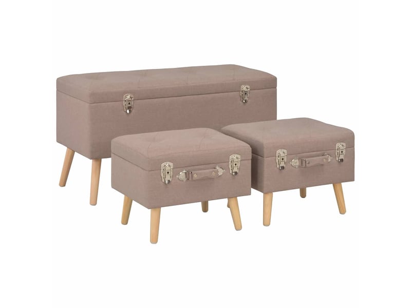 Lot de 3 tabourets de rangement marron tissu  - Conforama B