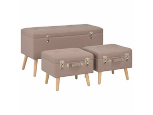 Lot de 3 tabourets de rangement marron tissu