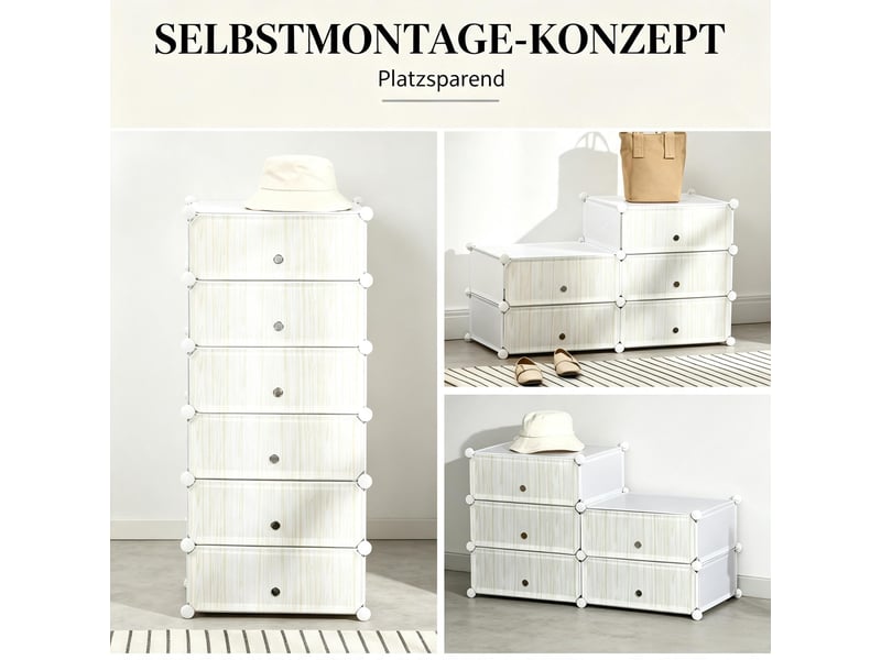  Meuble à chaussures modulaire avec 6 portes, 6 niches, anti-basculement, chambre et entrée, blanc, 49×36,5×108 cm  - Conforama E
