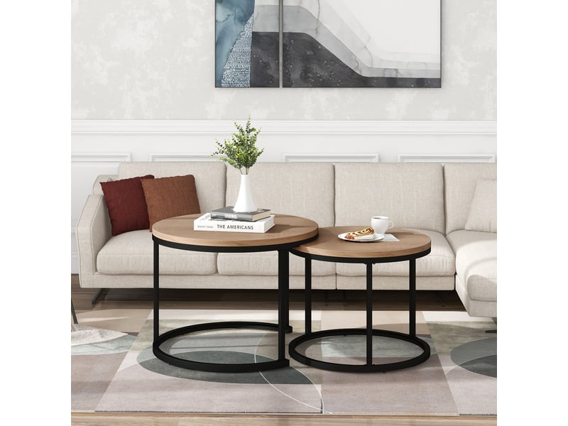  Table basse ronde lot de 2 tables gigognes salon aspect bois mdf 50kg  - Conforama B