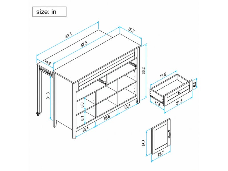  Îlot de cuisine avec table extensible et rangements evryae  - Conforama E