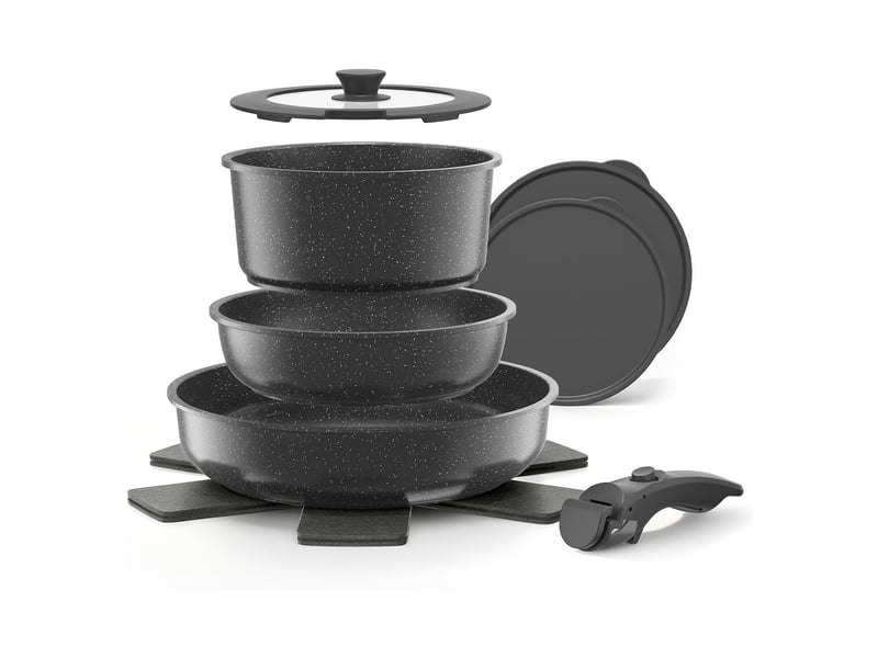 Batterie de cuisine antiadhésive yashe 9 pièces, gris - Conforama A