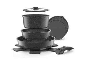 Batterie de cuisine antiadhésive yashe 9 pièces, gris