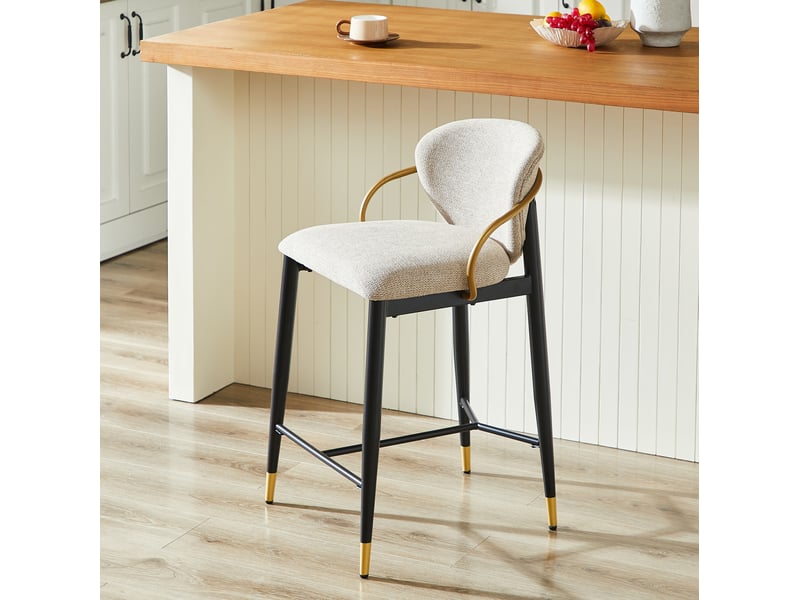  Lot de 2 tabourets de bar 57x52x87 cm, hauteur réglable, dossier, repose-pied, métal et chenille, marron clair et noir  - Conforama D