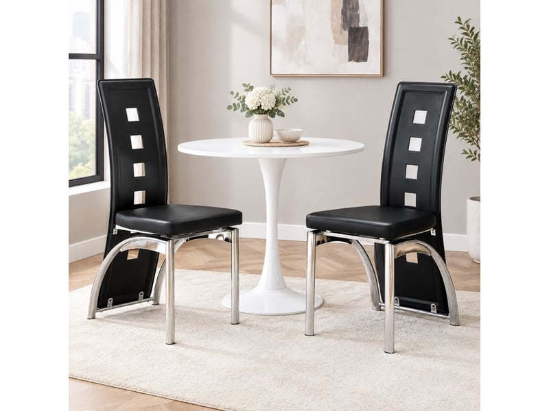  Lot de 2 chaises de salle à manger noires et argentées en pu et métal  - Conforama D