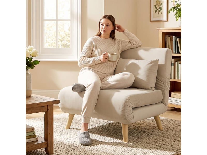  Canapé convertible, canapé-lit, beige, 2 en 1, pour salon et séjour, pour intérieur, mobilier pour espace de vie  - Conforama D