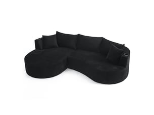 Canapé d'angle compressé gauche fixe <strong>MAISENTIEL</strong> <strong></strong> 3 places Velours côtelé noir