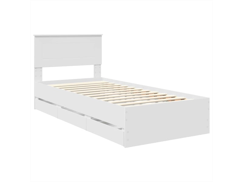  Lit simple- lit adulte -  cadre de lit avec tiroir blanc 90 x 200 cm bois ingénierie  - Conforama C
