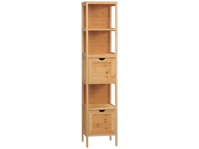  Meuble de salle de bain, 3 étagères, 2 tiroirs, bambou, 30 cm x 30 cm x 140 cm, naturel  - Conforama A