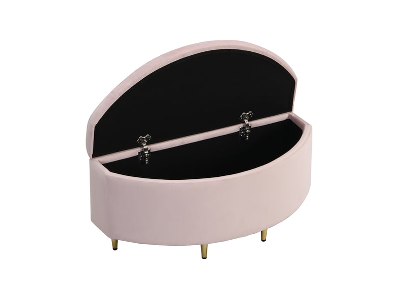  Samt, polsterbett, 90*200 cm, muschelartiges bett mit goldenen eisenbeinen, höhenverstellbares kopfteil, holzlattenrost, mit polsterbank, bank mit stauraum, rosa  - Conforama E