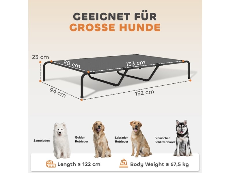 Lit surélevé extérieur 152x94x23 cm en maille grise pour grands animaux - Conforama C