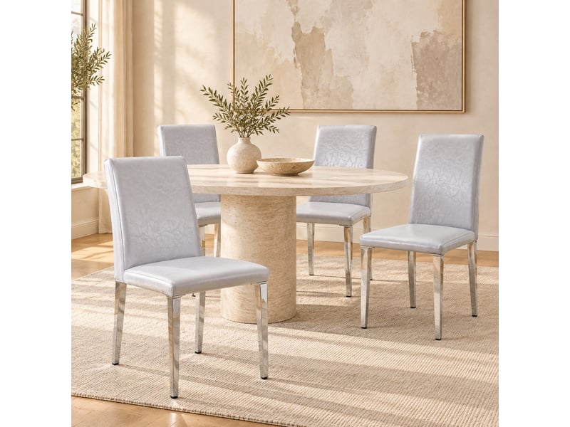 Chaises de salle à manger lot de 4 à dossier ergonomique - pieds métal, simili cuir gris clair argenté - Conforama B