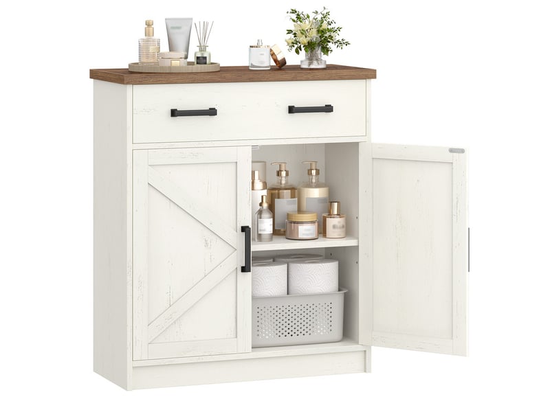 Meuble de rangement blanc, 30,6 x 70,6 x 80,6 cm, un tiroir, deux portes, étagères réglables - Conforama A