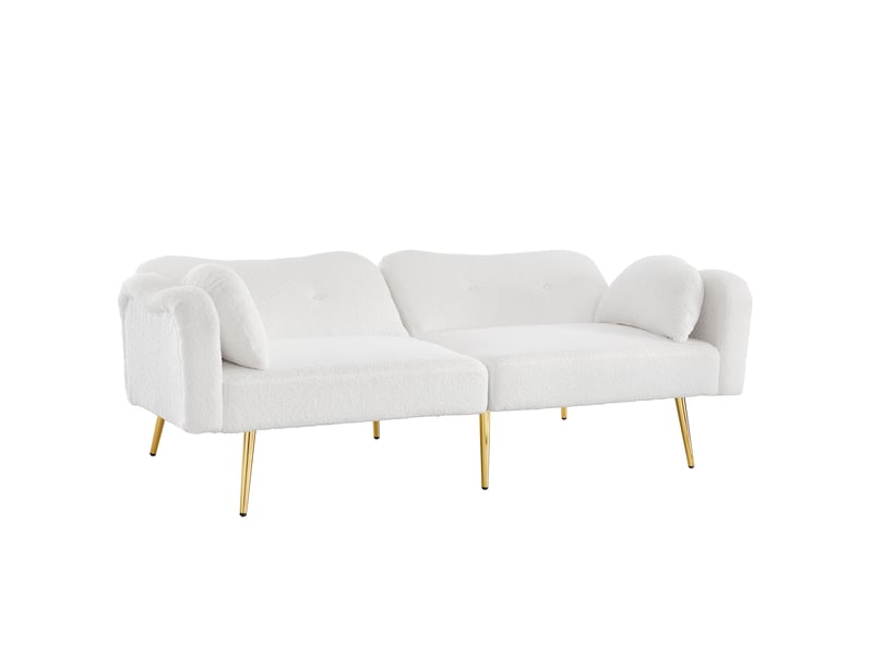  Canapé convertible 2 places design moderne, canapé tissu bouclette blanc avec dossier inclinable 3 positions et pieds en métal doré.  - Conforama B