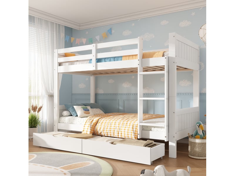  Lit superposé enfant 90x200 cm blanc, séparable en 2 lits, avec 2 tiroirs  - Conforama B