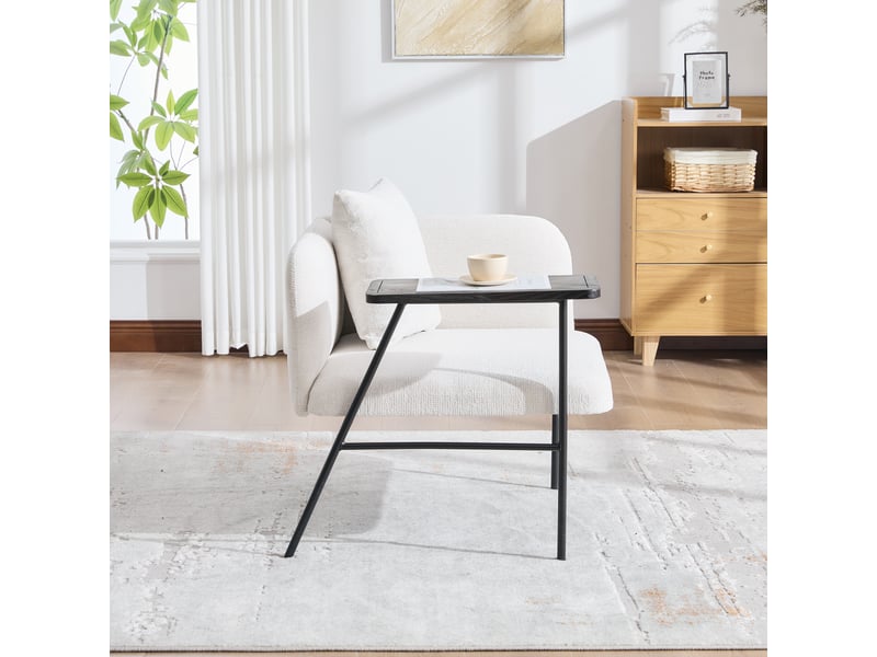Fauteuil 86x72x71 cm, table d'appoint intégrée, 2 poches latérales, chenille beige - Conforama C
