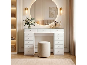 Coiffeuse 13 tiroir(s) avec 0 tabouret(s) inclu(s)  <strong>CALICOSY</strong> <strong></strong>  coloris blanc