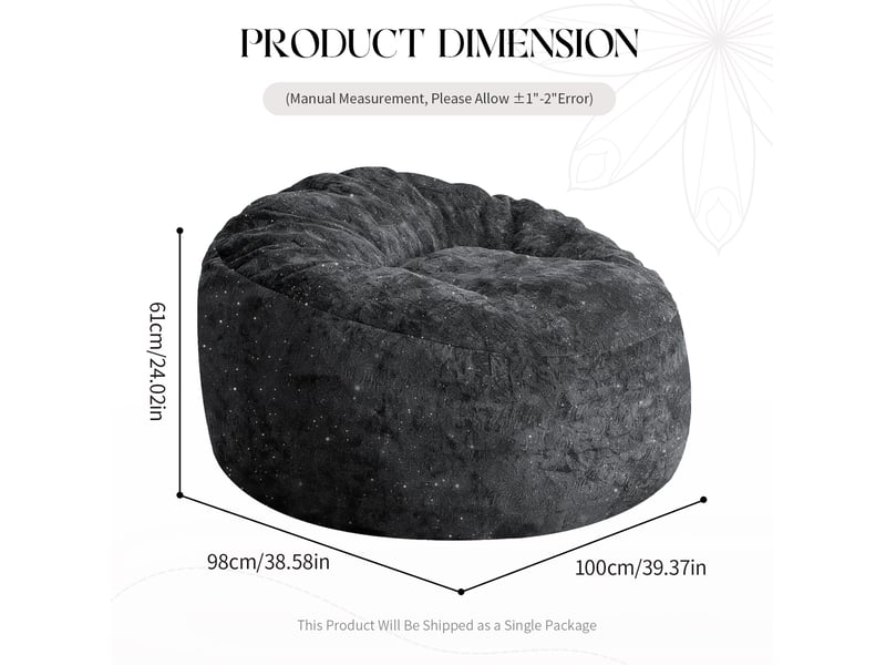  Fauteuil poire modenvie à dossier haut incurvé en flanelle noir 100 x 98 x 61 cm  - Conforama C