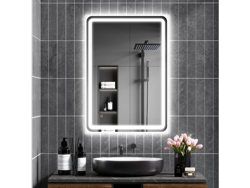  Miroir de salle de bain avec éclairage led 70 x 100 cm, 3 couleurs de lumière, luminosité réglable, fonction antibuée, fonction mémoire, ip44  - Conforama D