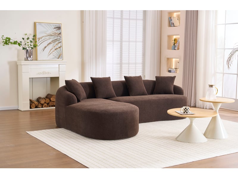  Canapé d'angle tcqpz gauche 3 places 243 x 150 x 67 cm chenille marron montage sans outil  - Conforama D