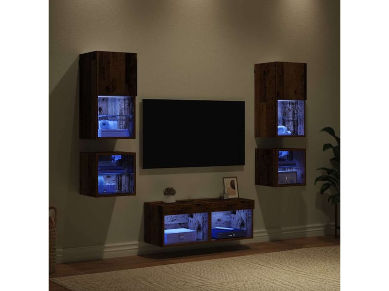  Lot de 8 meuble tv mural, meuble tv suspendu bois ancien bois d'ingénierie  - Conforama E