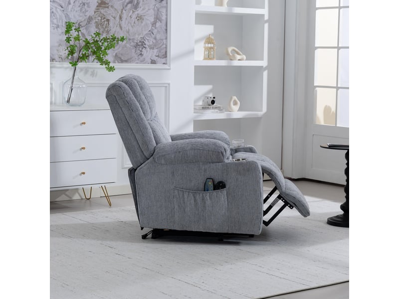  Fauteuil releveur électrique avec massage chauffant, dossier inclinable et repose-pieds, pour salon et espace de repos senior  - Conforama D