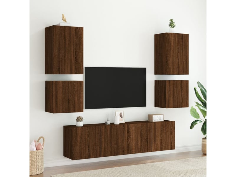  Lot de 2 meuble tv mural, meuble tv suspendu chêne marron 40,5x30x40 cm  - Conforama D