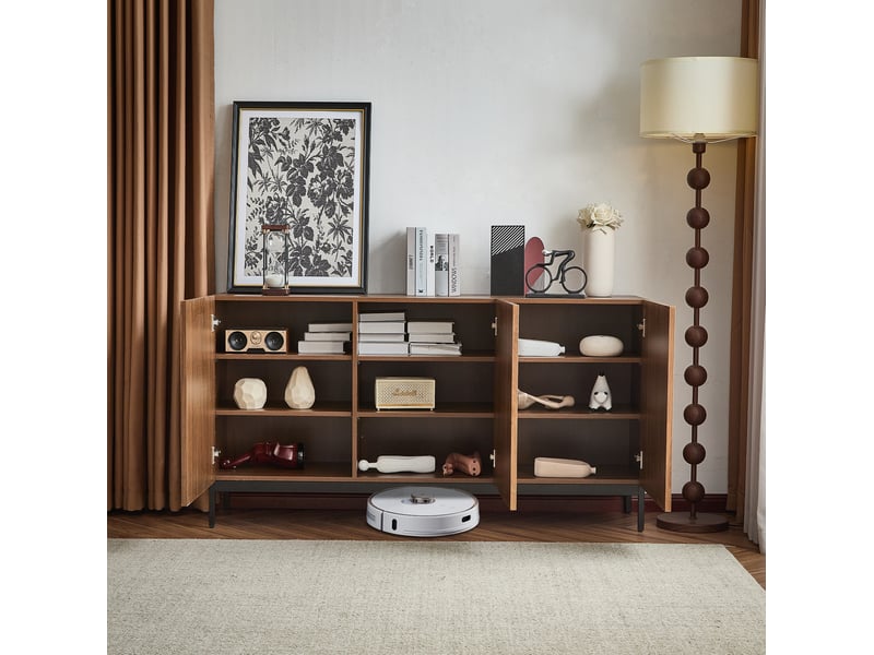  Buffet bas modenvie 150 x 40 x 80 cm design 3d ondulé 3 portes étagères réglables mdf brun foncé  - Conforama E