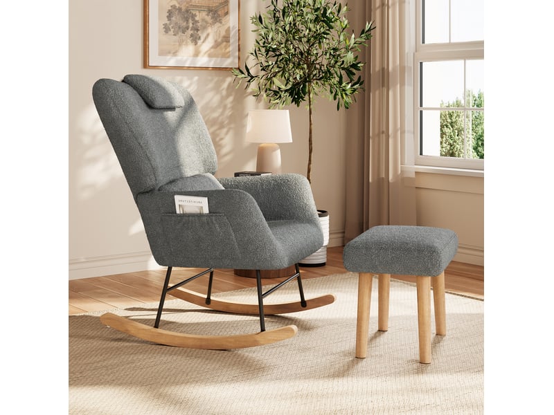  Fauteuil relax manuel velours avec repose-pieds gris  - Conforama B
