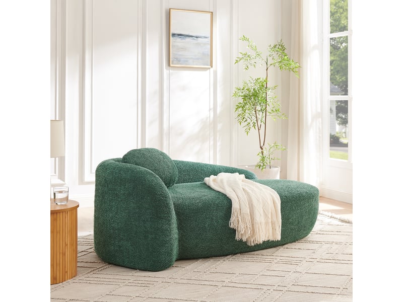 Canapé 1 place en tissu teddy vert, canapé arrondi avec coussin et mousse haute élasticité pour salon, chambre ou petit espace  - Conforama R