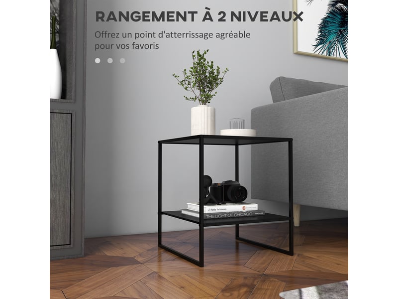  Table basse d'appoint carrée style industriel en métal noir avec une étagère - noir 40 x 40 x 45 cm  - Conforama D