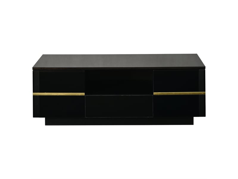  Table basse,100x50x35,5 cm,avec accents dorés, led et rangement,mdf,noir  - Conforama D