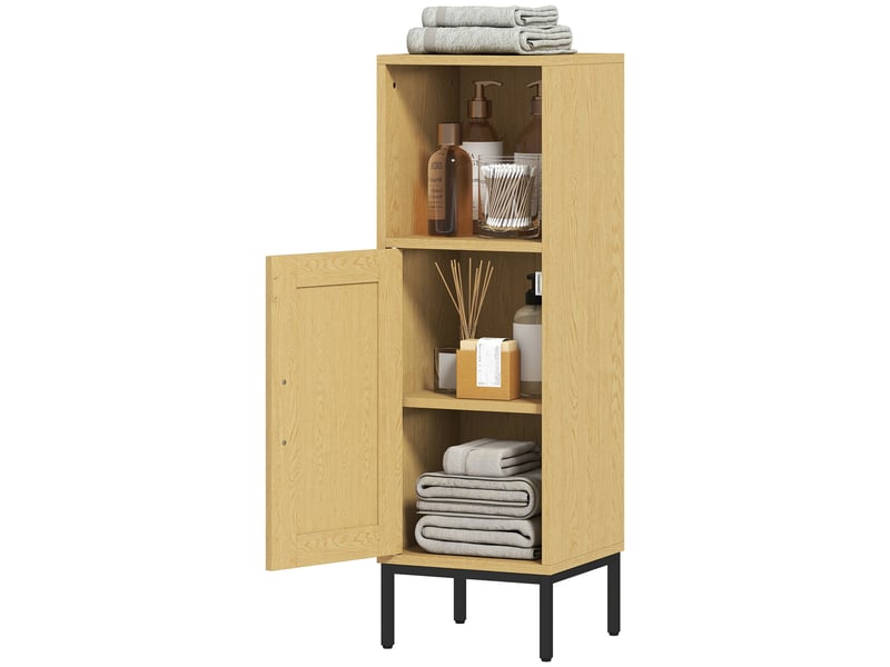 Meuble de salle de bain, meuble de salle de bain étroit sur pied avec étagère réglable, finition naturelle - Conforama B