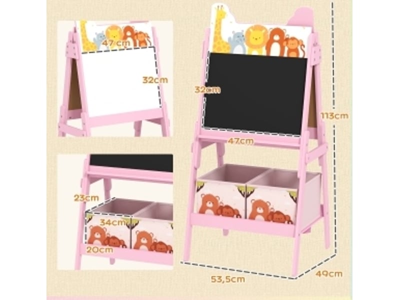  Chevalet enfant 53,5 x 49 x 113 cm rose en mdf, tableau blanc et noir avec 2 boîtes de rangement  - Conforama C