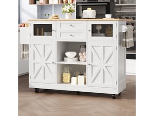 Desserte cuisine 140x4070x93,5 cm – blanc – plateau rabattable, rangements réglables et roulettes