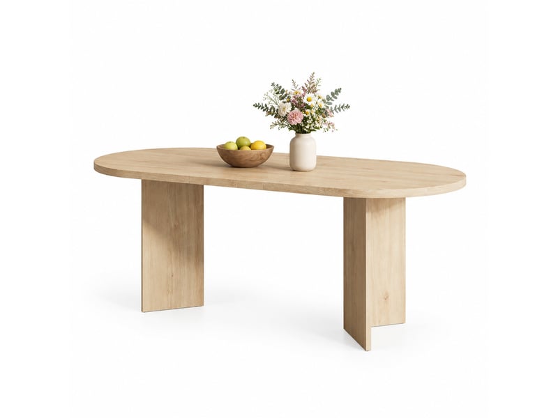  Table à manger, plateau 18 mm structure renforcée coins arrondis pour 6 à 8, plateau en mdf, repas, mdf, coloris chêne  - Conforama A
