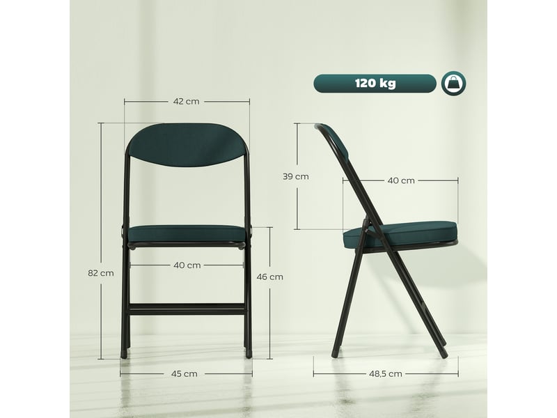  Lot de 4 chaises pliantes chaises de salle à manger portables avec assises et dossiers rembourrés en velours côtelé bleu  - Conforama E