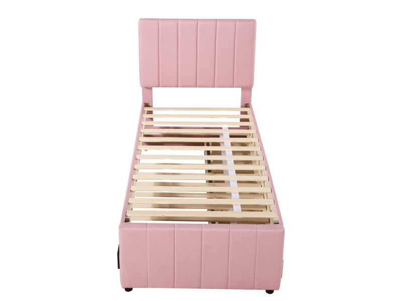  Lit enfant 90x200 cm avec gigogne et 3 tiroirs, lin, rose, sans matelas  - Conforama E